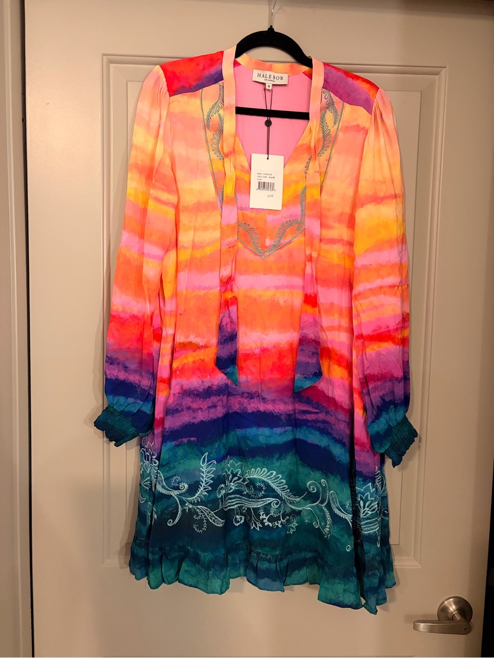 NWT Hale Bob Embroidered Silk Blend Coral Print Mini Dress M - Picture 2 of 3